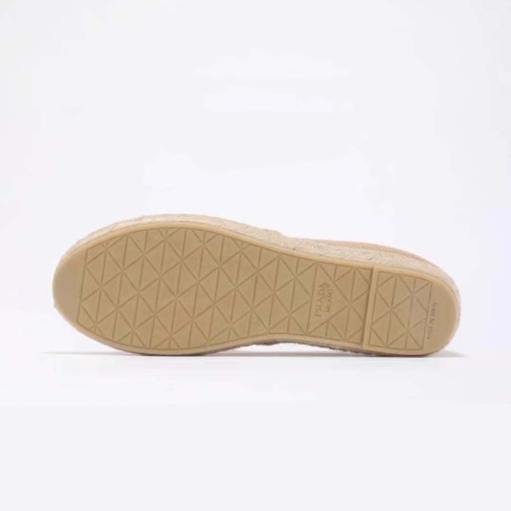 Prada Women Crochet Espadrilles with Embroidered Logo-Beige - image 8