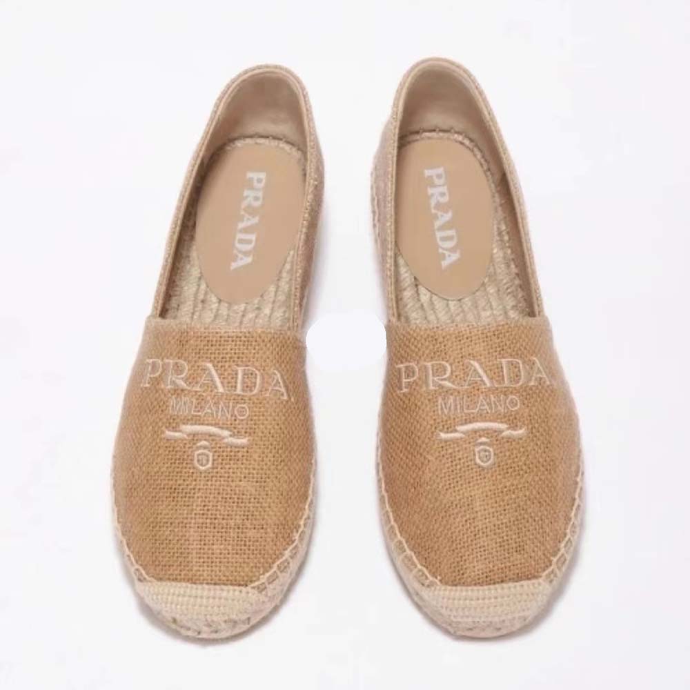 Prada Women Crochet Espadrilles with Embroidered Logo-Beige - image 5