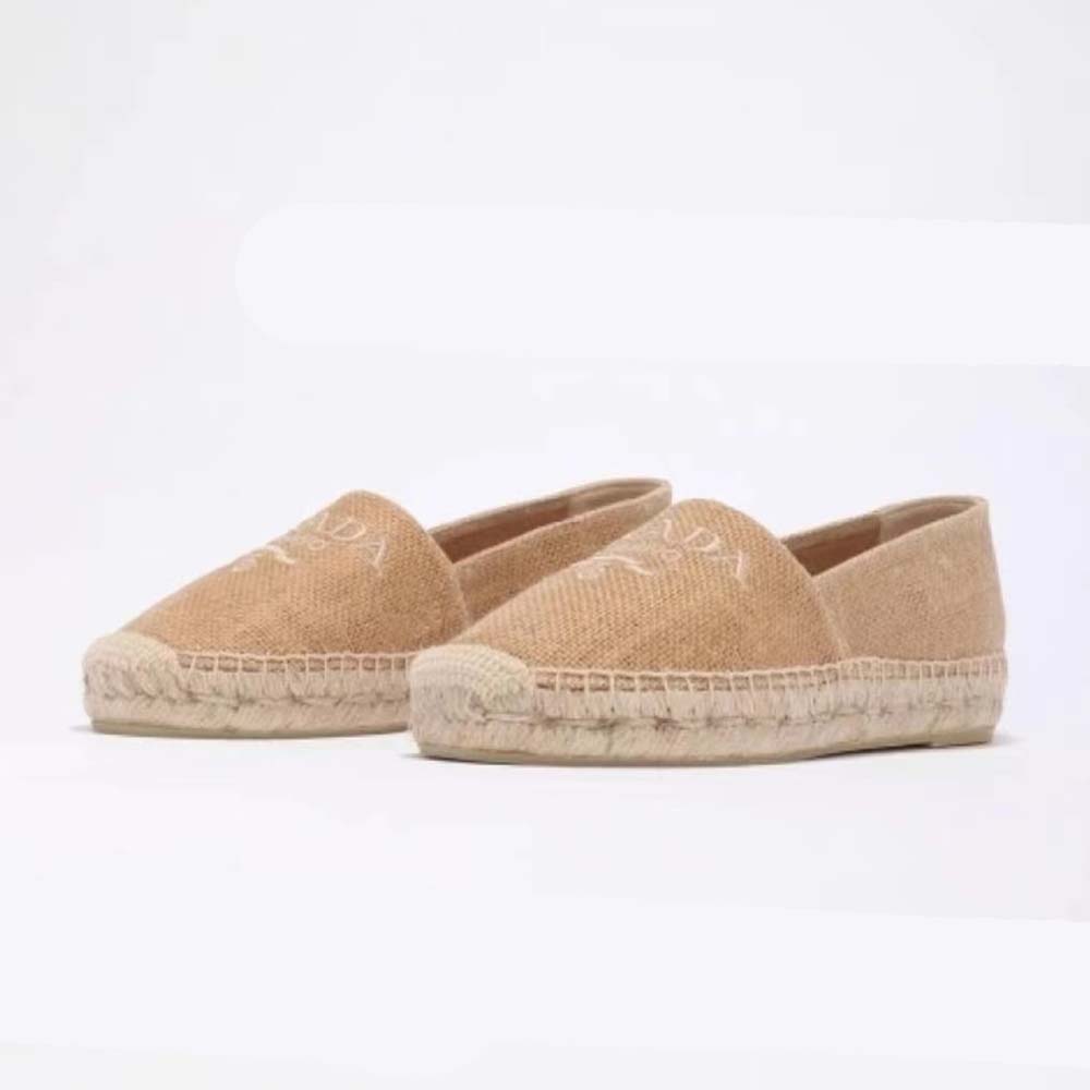 Prada Women Crochet Espadrilles with Embroidered Logo-Beige - image 4