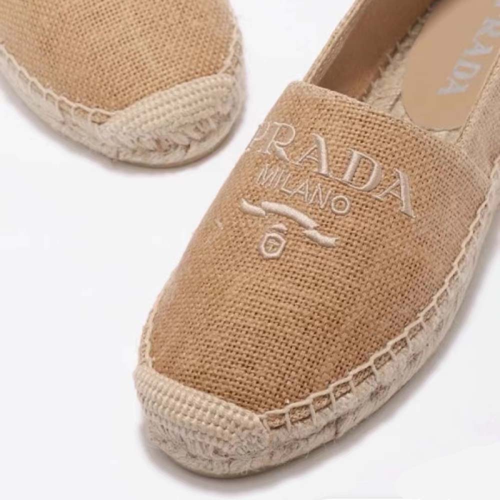 Prada Women Crochet Espadrilles with Embroidered Logo-Beige - image 7