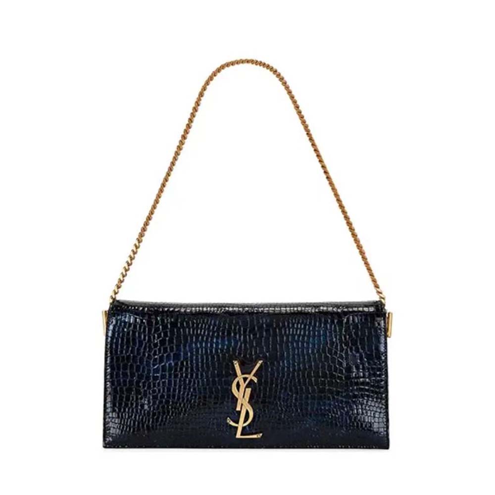 Front view of Saint Laurent YSL Women Kate Reversible Chain Bag black suede