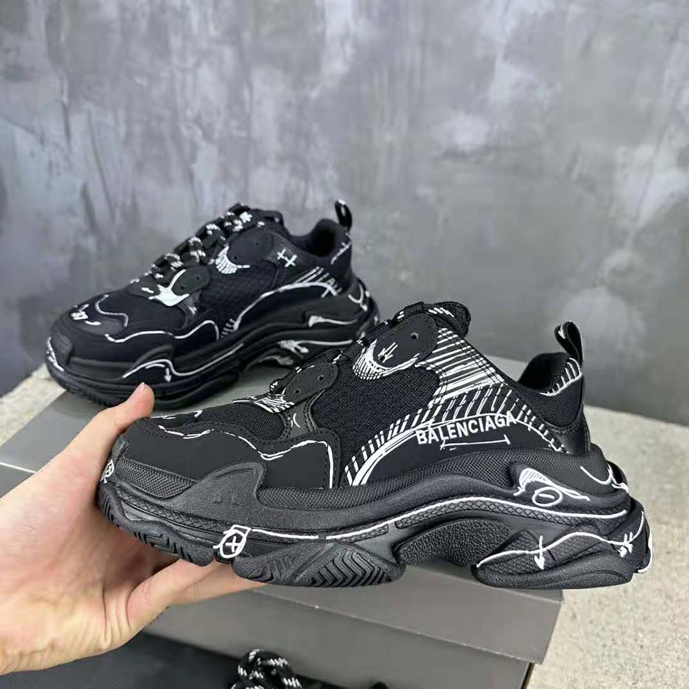 Balenciaga Unisex Triple S Sketch Sneaker in Black and White Double Foam and Mesh - image 6