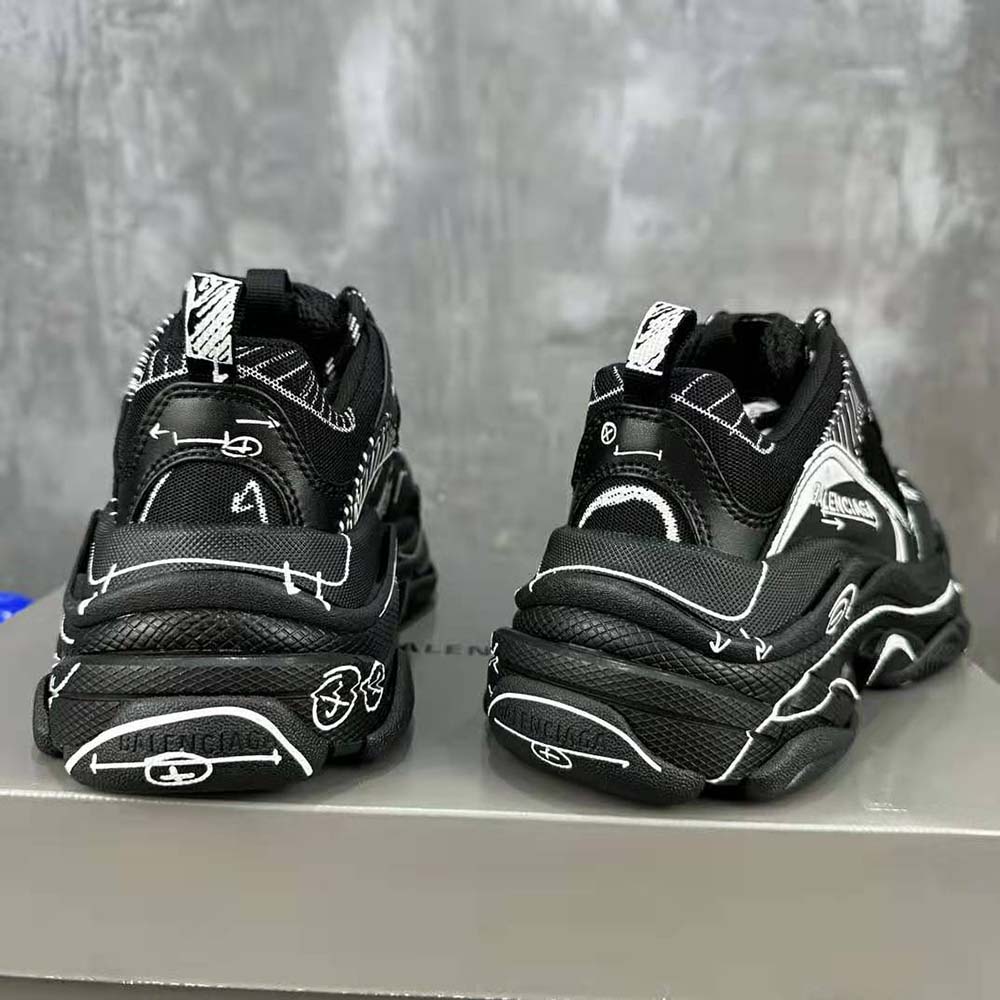 Balenciaga Unisex Triple S Sketch Sneaker in Black and White Double Foam and Mesh - image 8