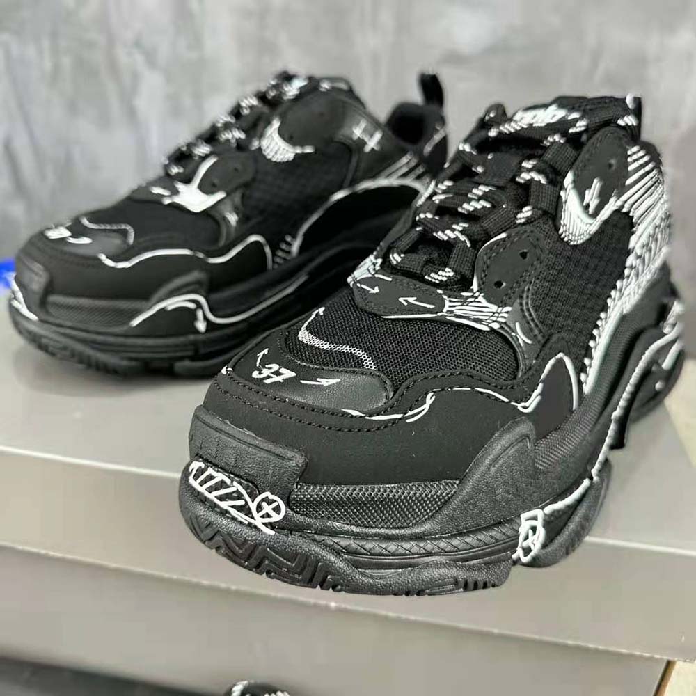 Balenciaga Unisex Triple S Sketch Sneaker in Black and White Double Foam and Mesh - image 7