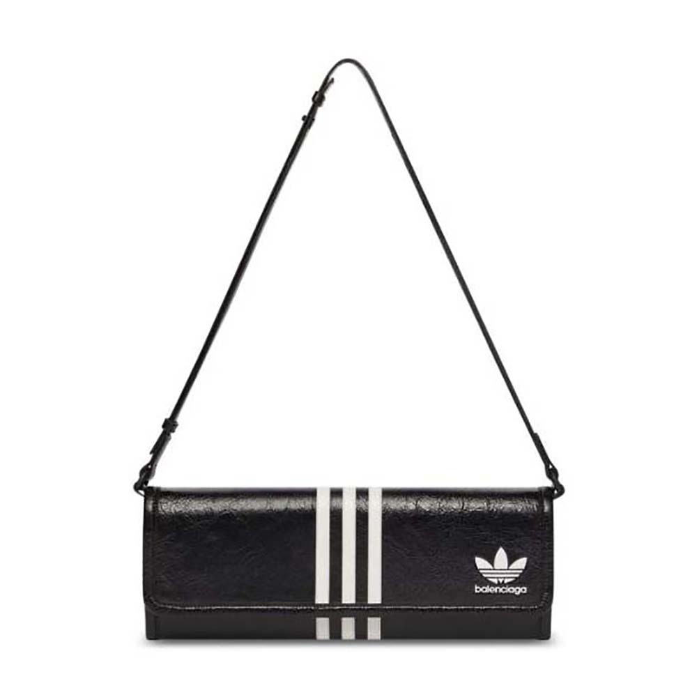 Front view of Balenciaga Women Balenciaga Adidas Wallet on Strap in Black