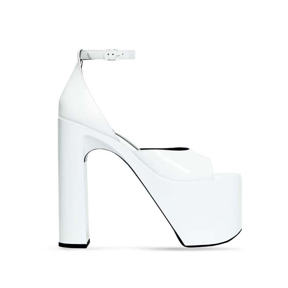 Side view of Balenciaga Women Camden 160mm Sandal in Optic White
