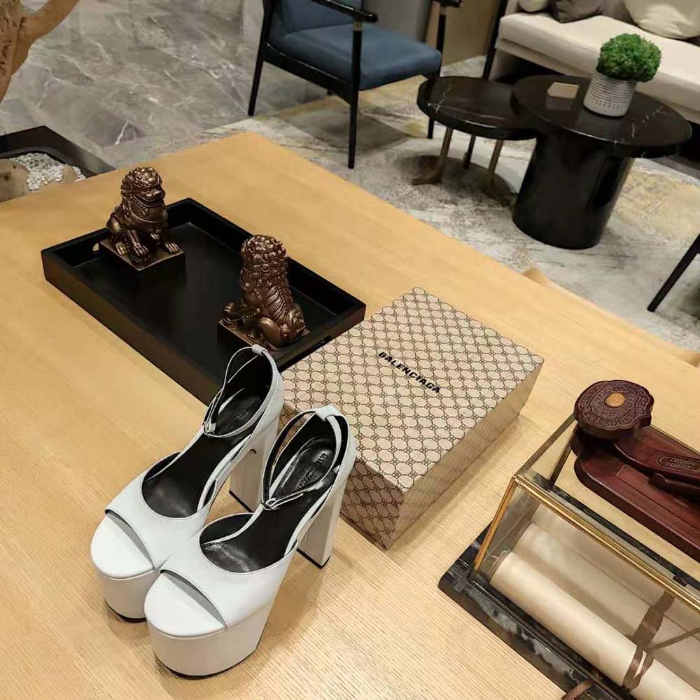 Front angle showing sleek silhouette of Balenciaga Women Camden sandal