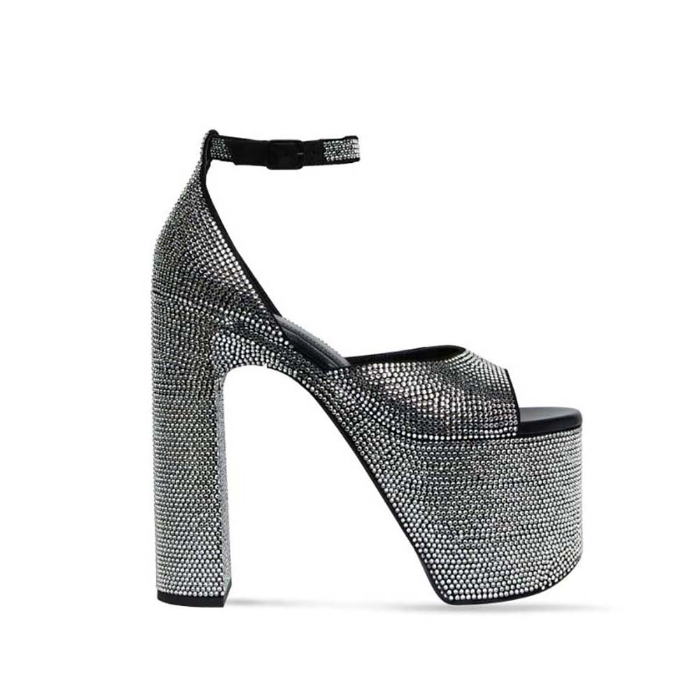 Side view of Balenciaga Women Camden 160mm Sandal with Rhinestones in Black