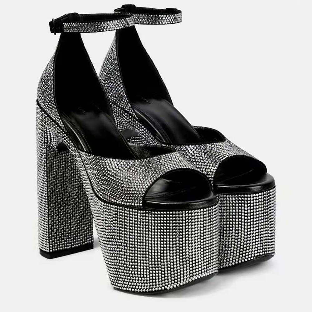 Back angle showing stiletto heel of Balenciaga Women Camden 160mm Sandal black