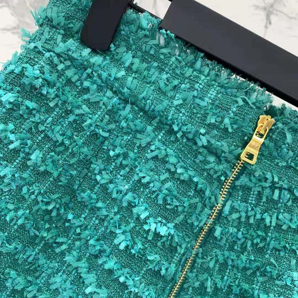 Balmain Women Flared Tweed Shorts-Green - image 10