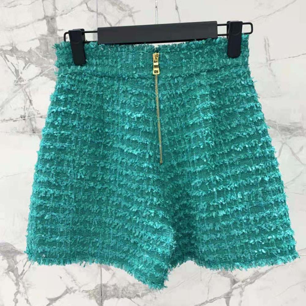 Balmain Women Flared Tweed Shorts-Green - image 5
