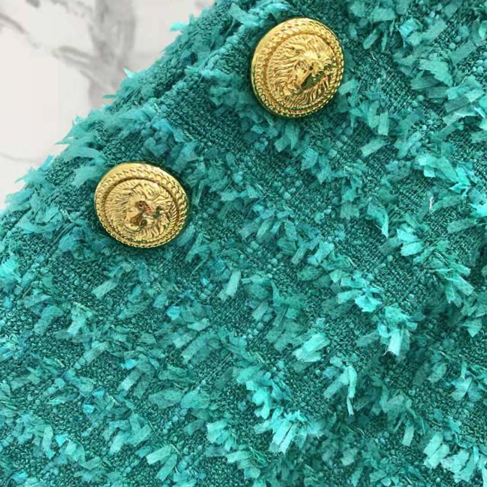 Balmain Women Flared Tweed Shorts-Green - image 8