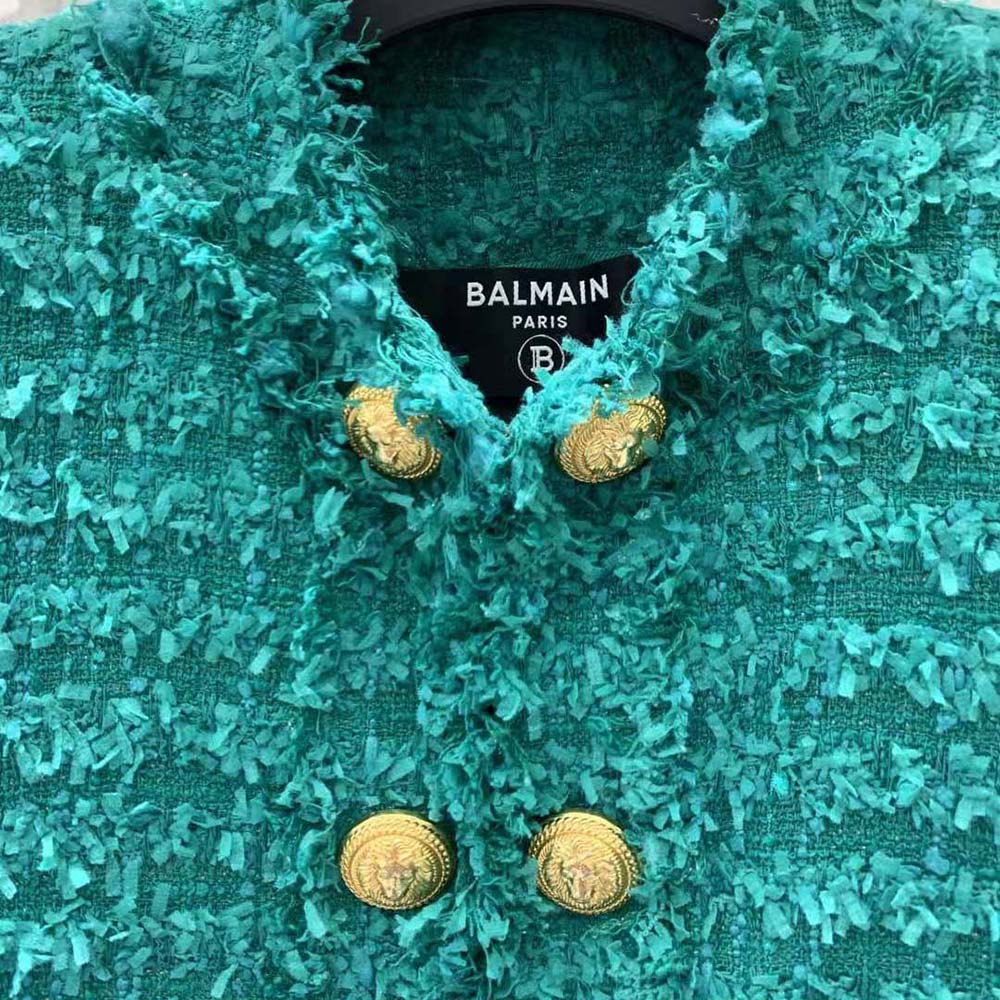 Balmain Women Fringed Tweed Jacket-Green - image 6