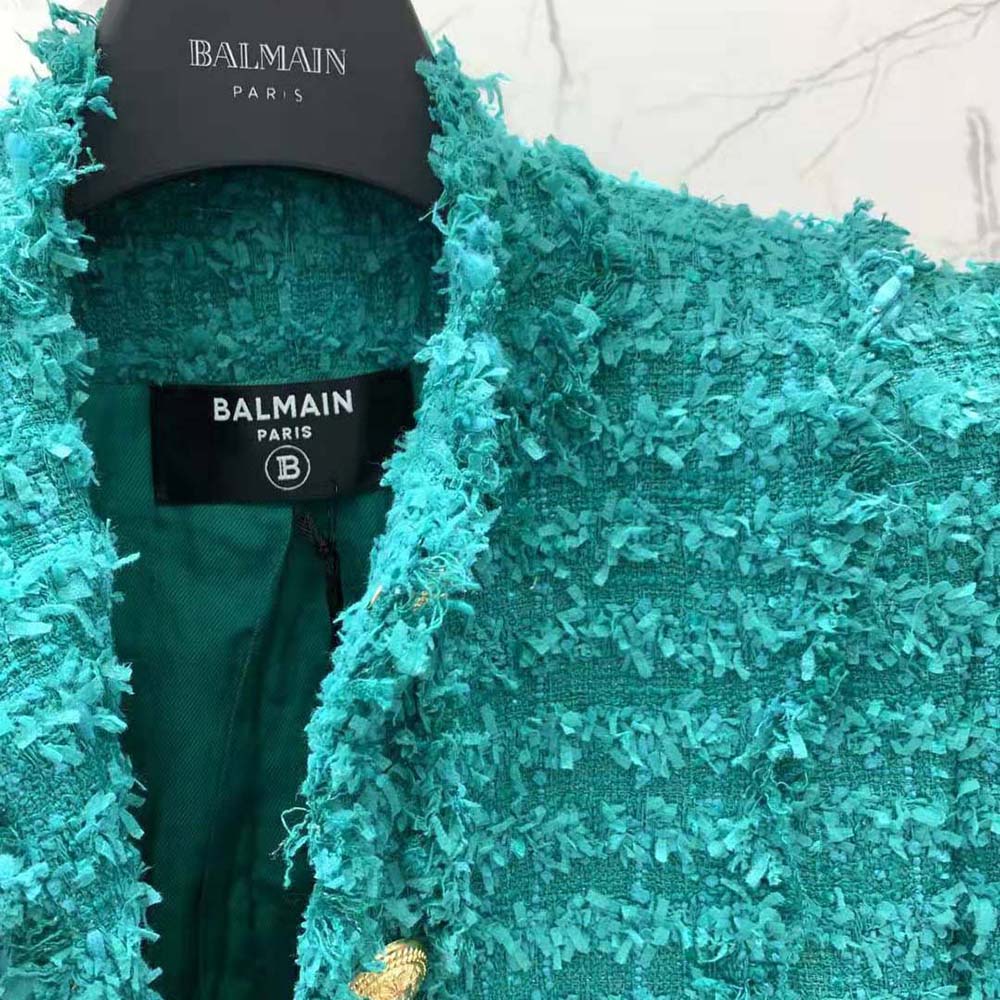 Balmain Women Fringed Tweed Jacket-Green - image 8
