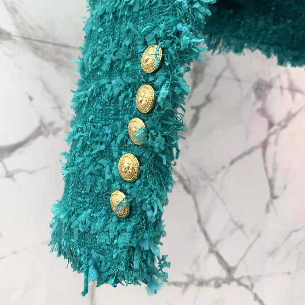 Balmain Women Fringed Tweed Jacket-Green - image 9