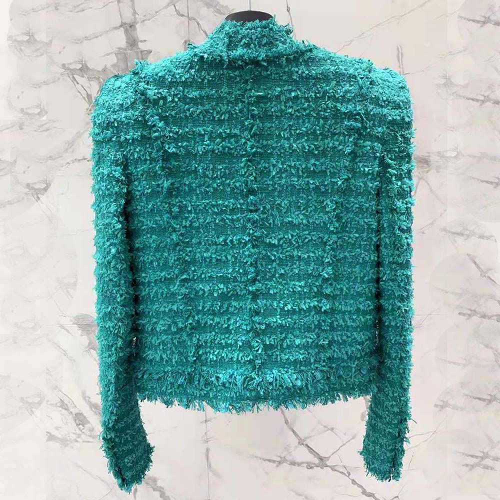 Balmain Women Fringed Tweed Jacket-Green - image 4