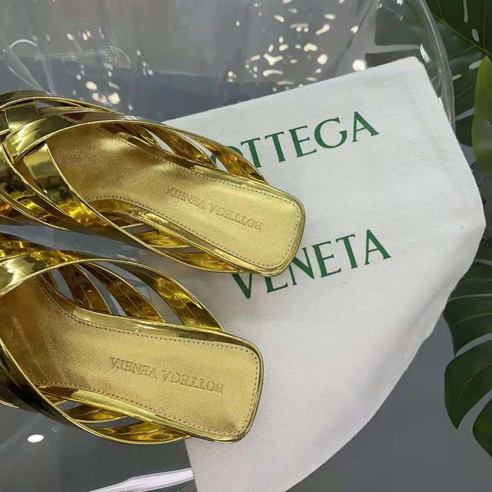Bottega Veneta Women Alfie Slipper Open-back Intreccio Leather Slippers-Gold - image 8