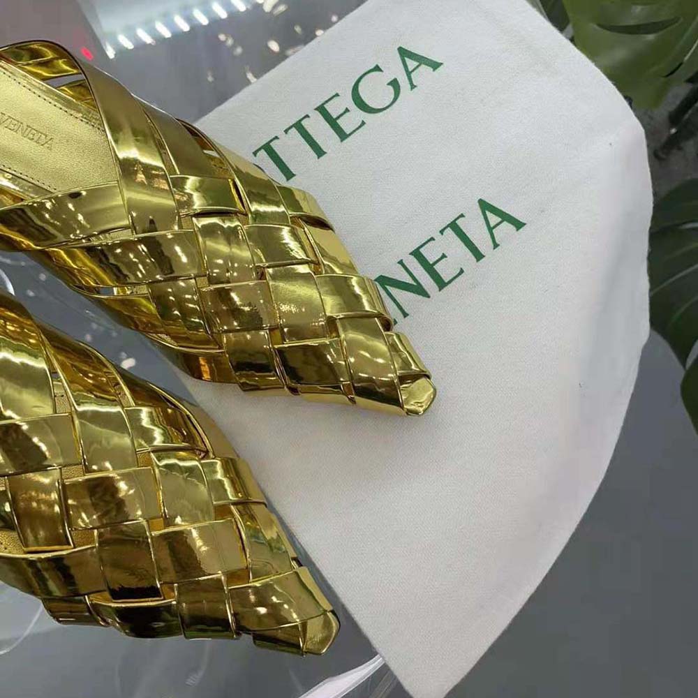 Bottega Veneta Women Alfie Slipper Open-back Intreccio Leather Slippers-Gold - image 7