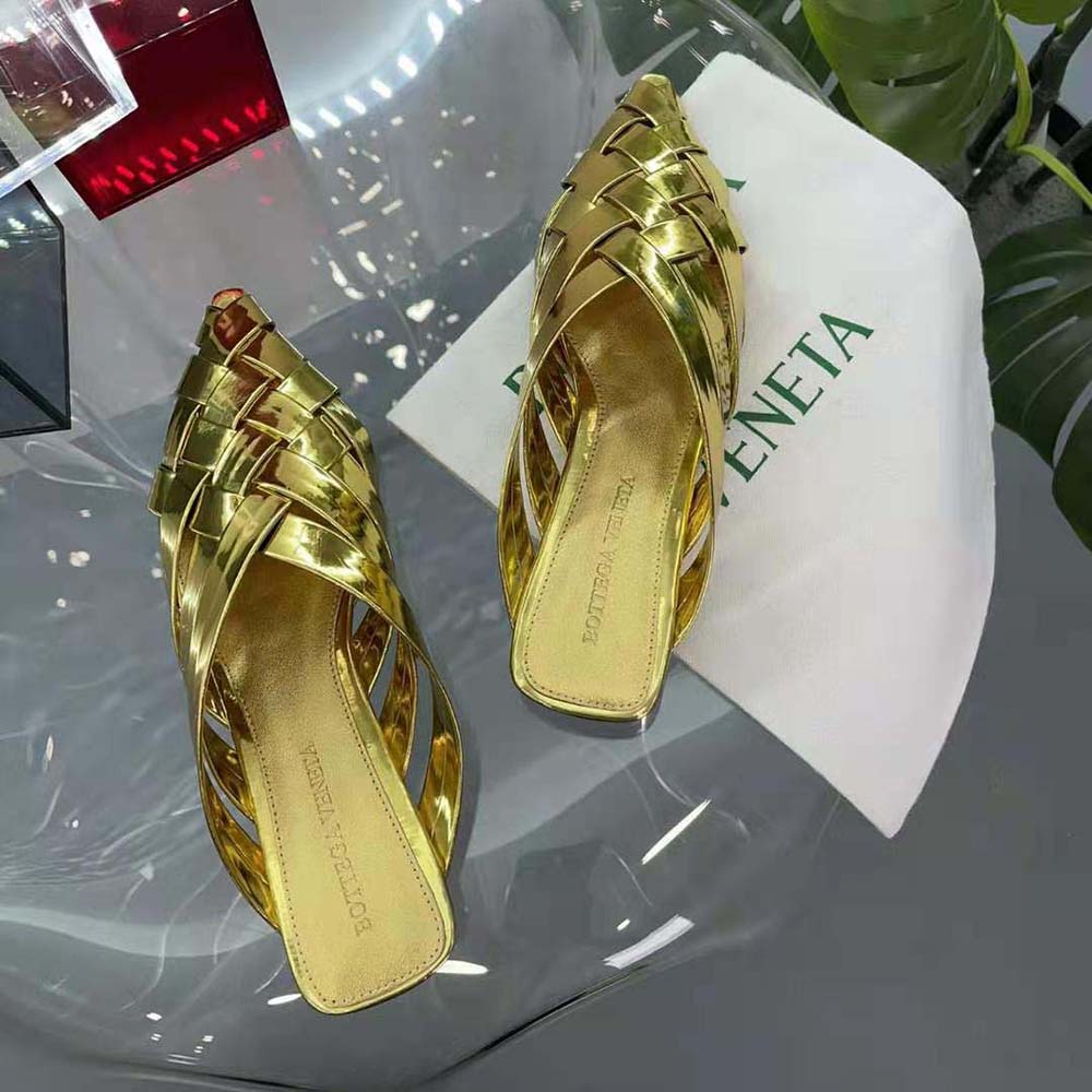 Bottega Veneta Women Alfie Slipper Open-back Intreccio Leather Slippers-Gold - image 4