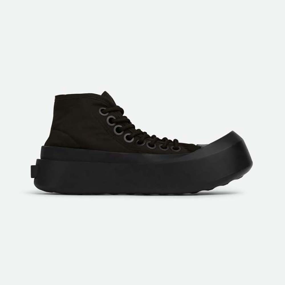 Side view of Bottega Veneta Unisex Jumbo Sneaker Nylon High Top Black