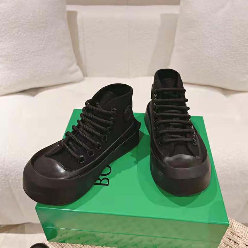 Top-down angle showing nylon texture on Bottega Veneta Jumbo High Top