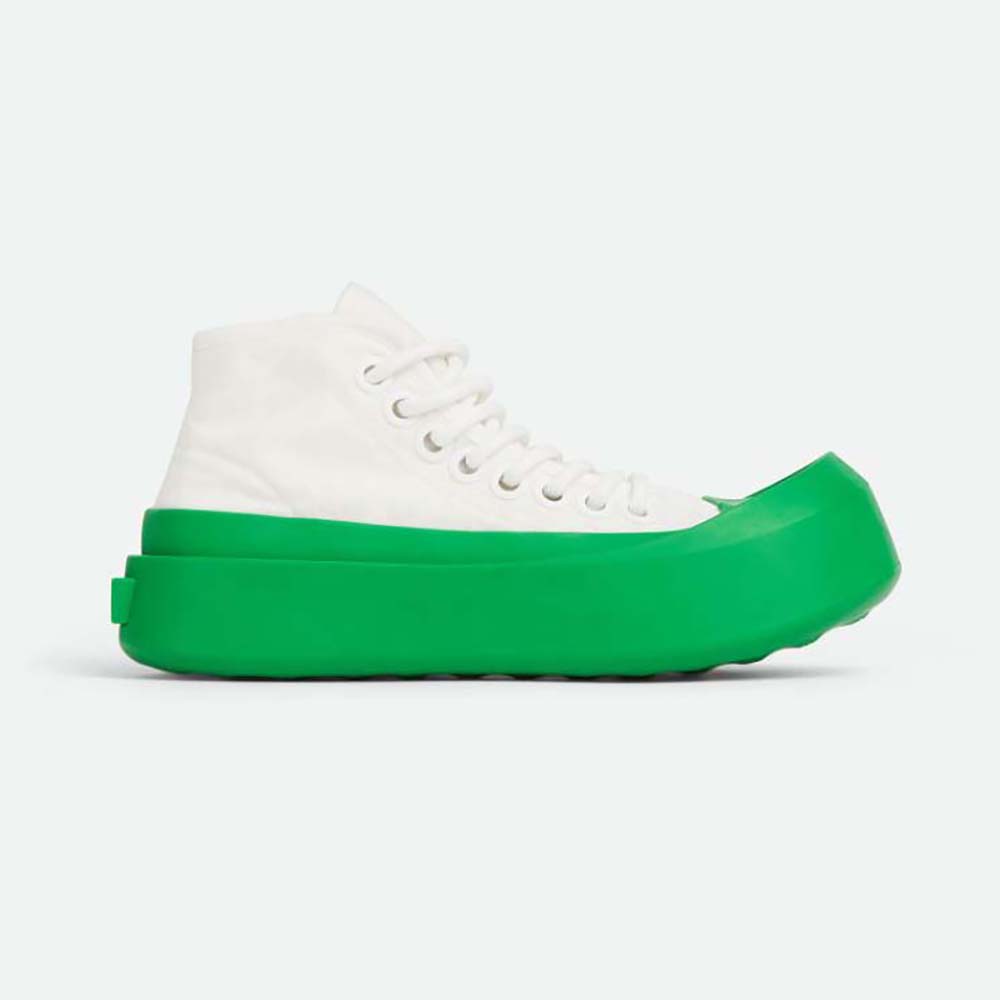 Side profile of Bottega Veneta Unisex Jumbo Sneaker Nylon High Top Lace-up Sneakers-Green