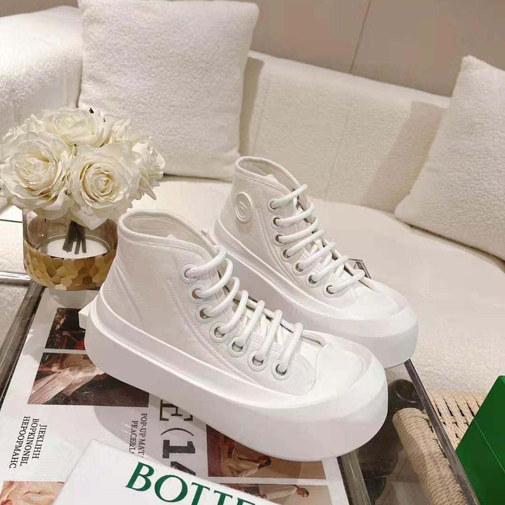 Top-down angle showing padded collar and nylon texture of Bottega Veneta Jumbo Sneakers