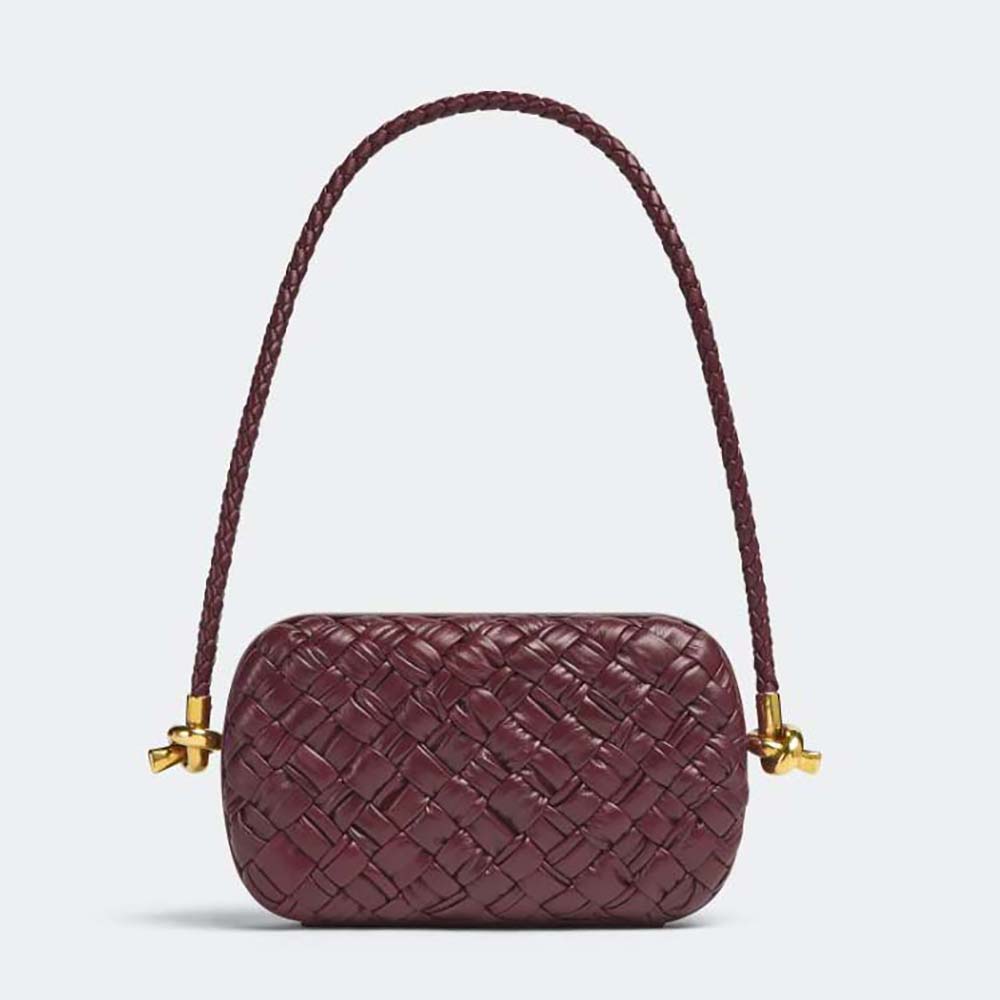 Front angle of Bottega Veneta Women Knot On Strap Minaudiere Maroon