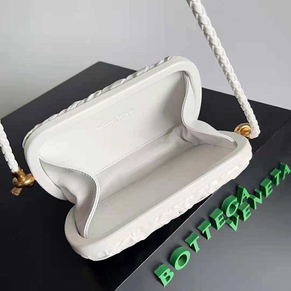 Bottega Veneta Women Knot On Strap Foulard Intreccio Leather Minaudiere with Strap-White - image 9