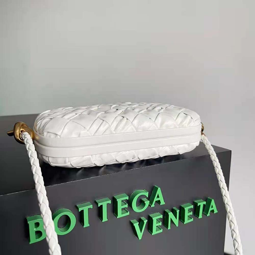 Bottega Veneta Women Knot On Strap Foulard Intreccio Leather Minaudiere with Strap-White - image 7