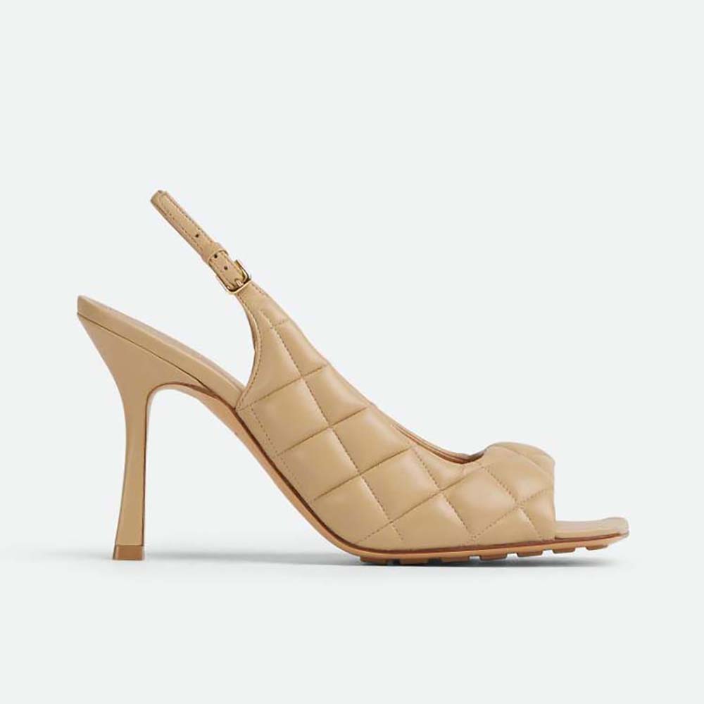 Side view of Bottega Veneta Women Padded Slingback Sandal in beige with heel