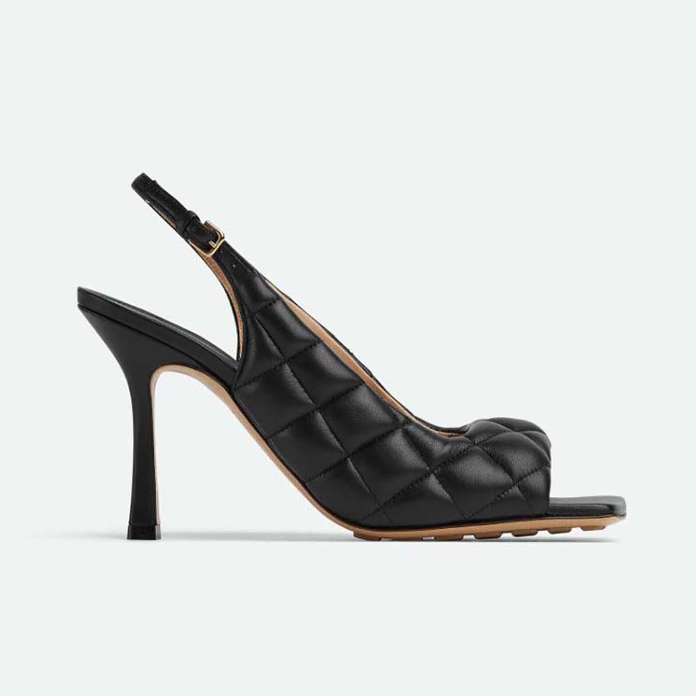 Side view of Bottega Veneta Women Padded Slingback Sandal in black leather
