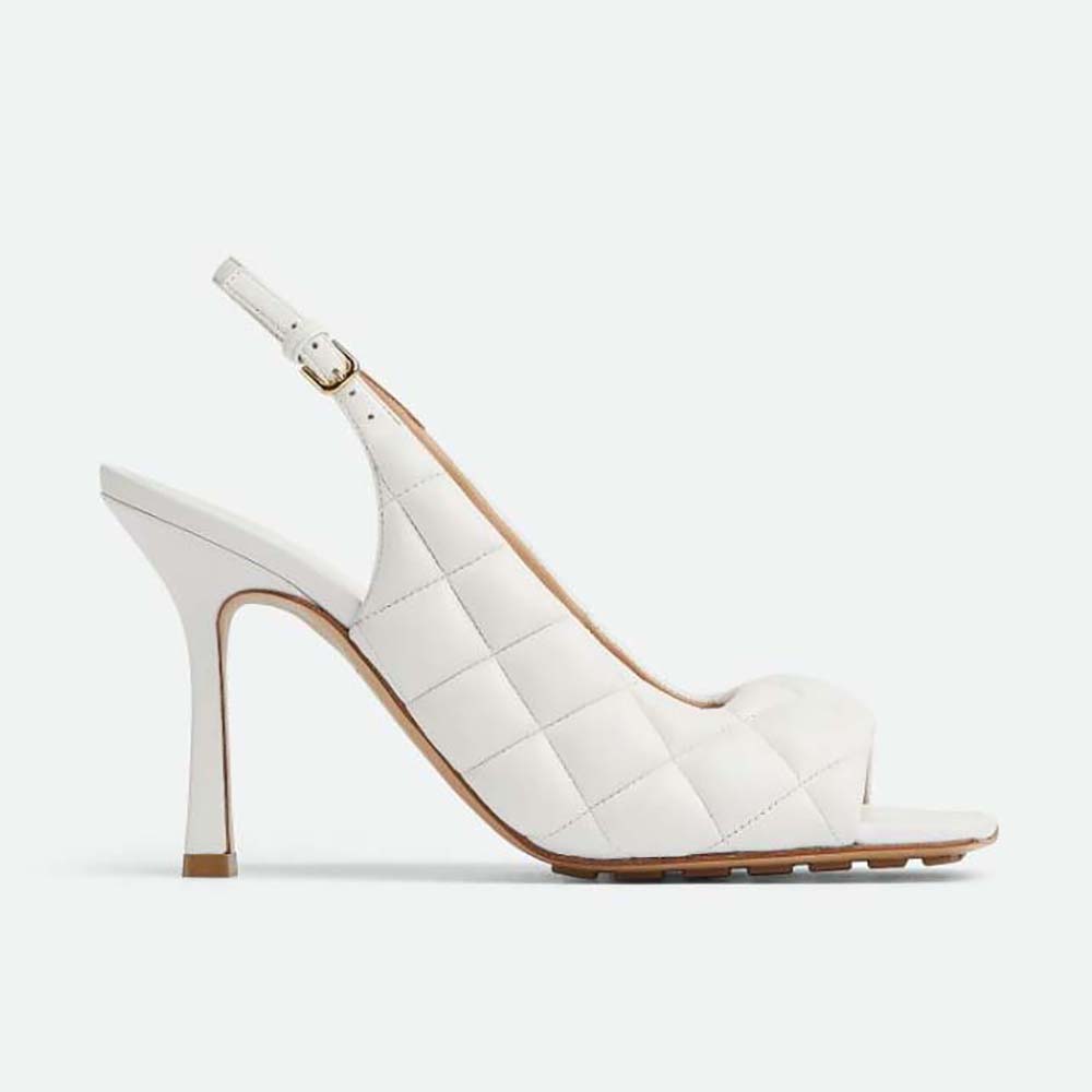 Side view of Bottega Veneta Women Padded Slingback Sandal in white