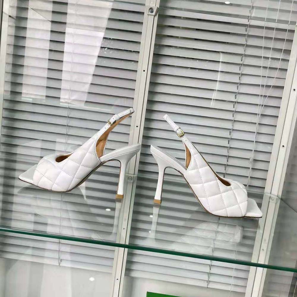Rear angle showing gold-tone hardware on Bottega Veneta Women Padded Slingback Sandal