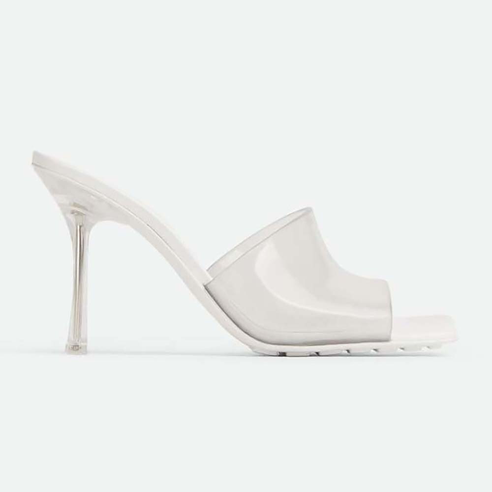 Side view of Bottega Veneta Women Stretch Mule Clear Rubber Mules in white
