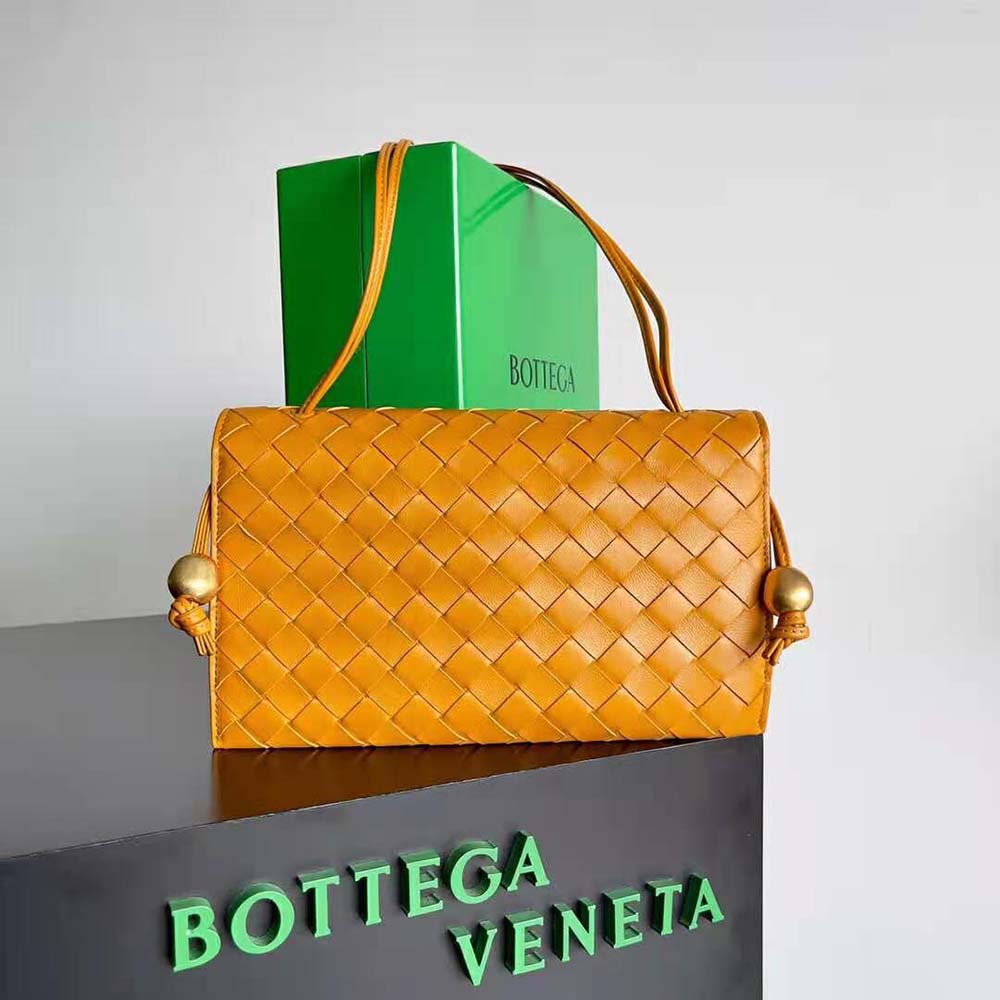 Close-up of intrecciato leather weave on Bottega Veneta mini shoulder bag