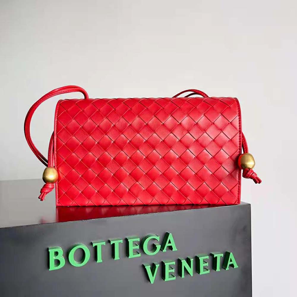 Back view showing adjustable strap on Bottega Veneta Women Trio Pouch Mini Shoulder Bag