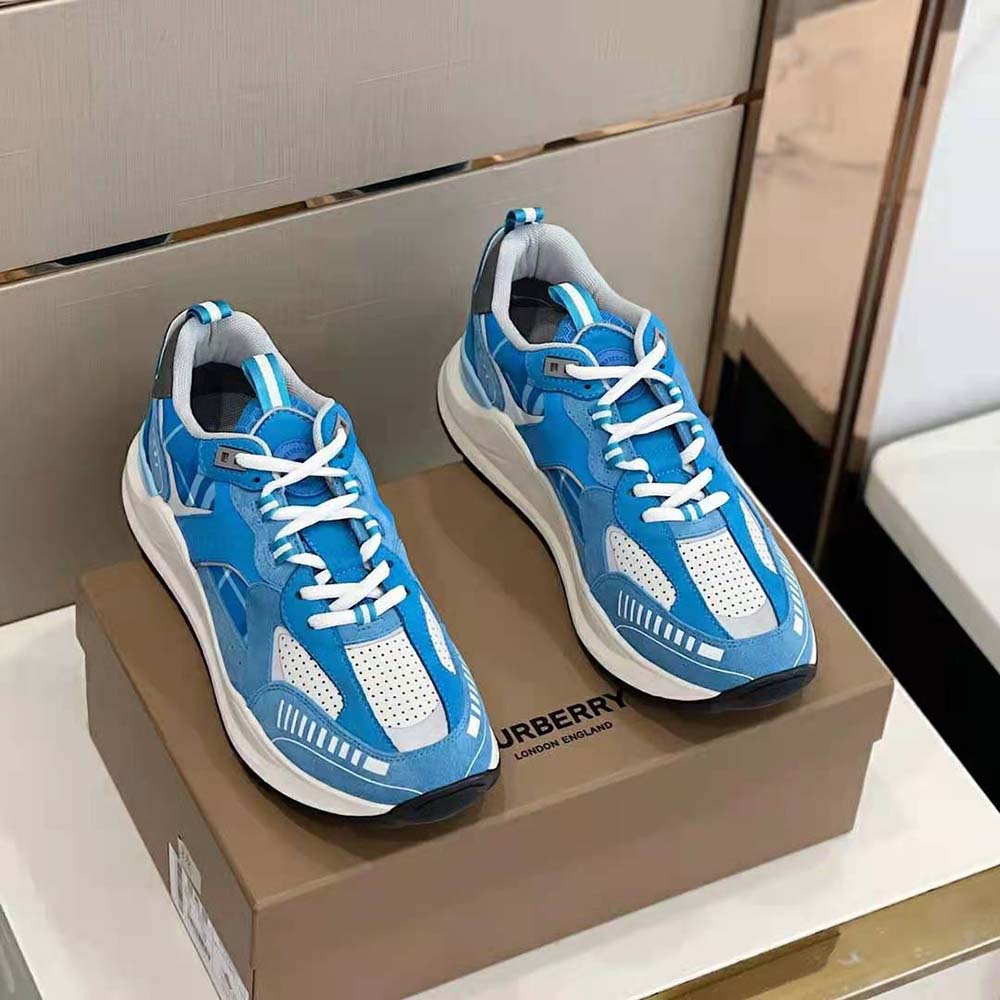 Burberry Men Leather Suede and Check Sneakers-Blue - image 5