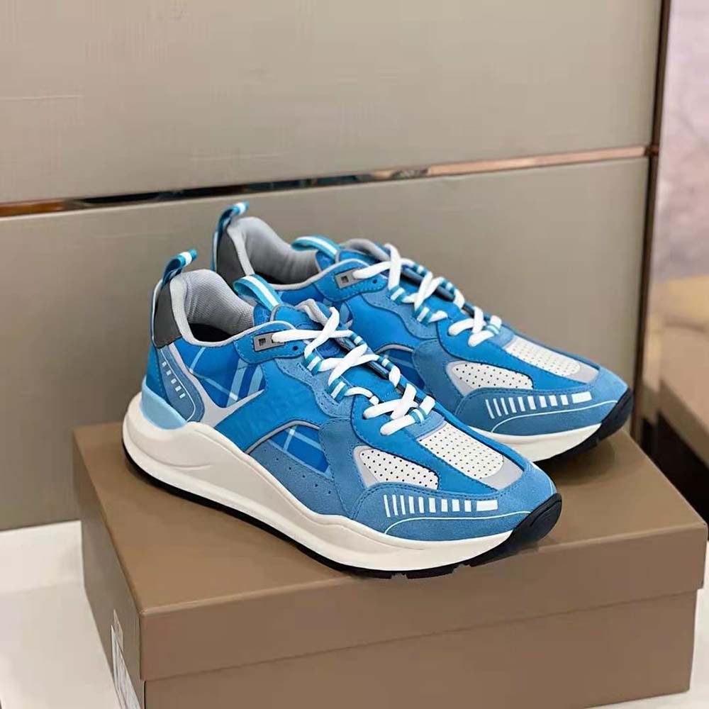Burberry Men Leather Suede and Check Sneakers-Blue - image 6