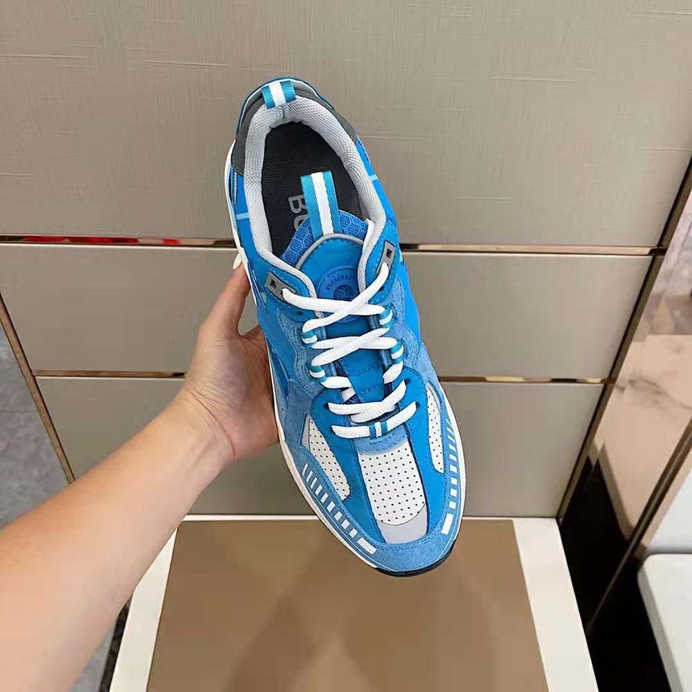 Burberry Men Leather Suede and Check Sneakers-Blue - image 4