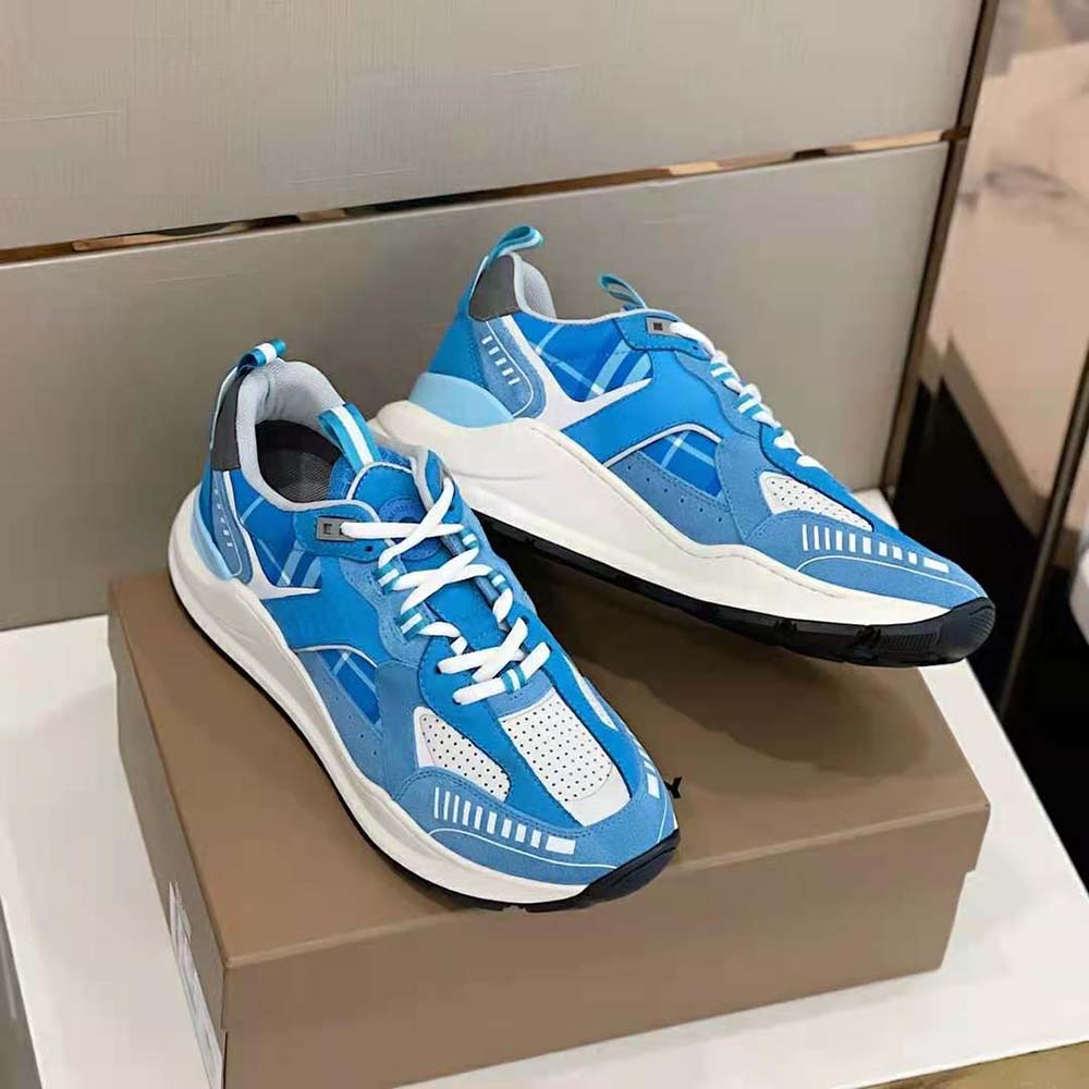 Burberry Men Leather Suede and Check Sneakers-Blue - image 7
