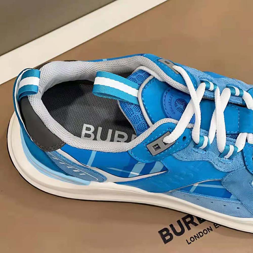 Burberry Men Leather Suede and Check Sneakers-Blue - image 8