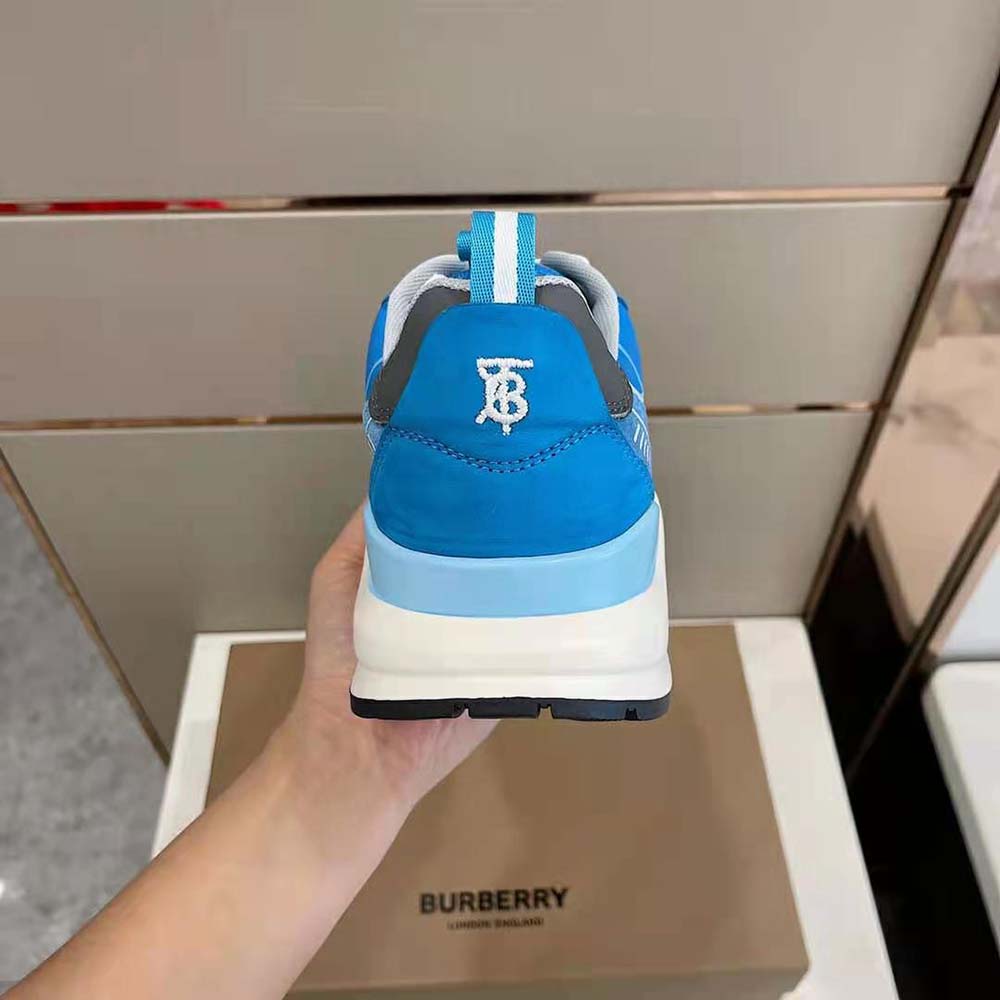 Burberry Men Leather Suede and Check Sneakers-Blue - image 9