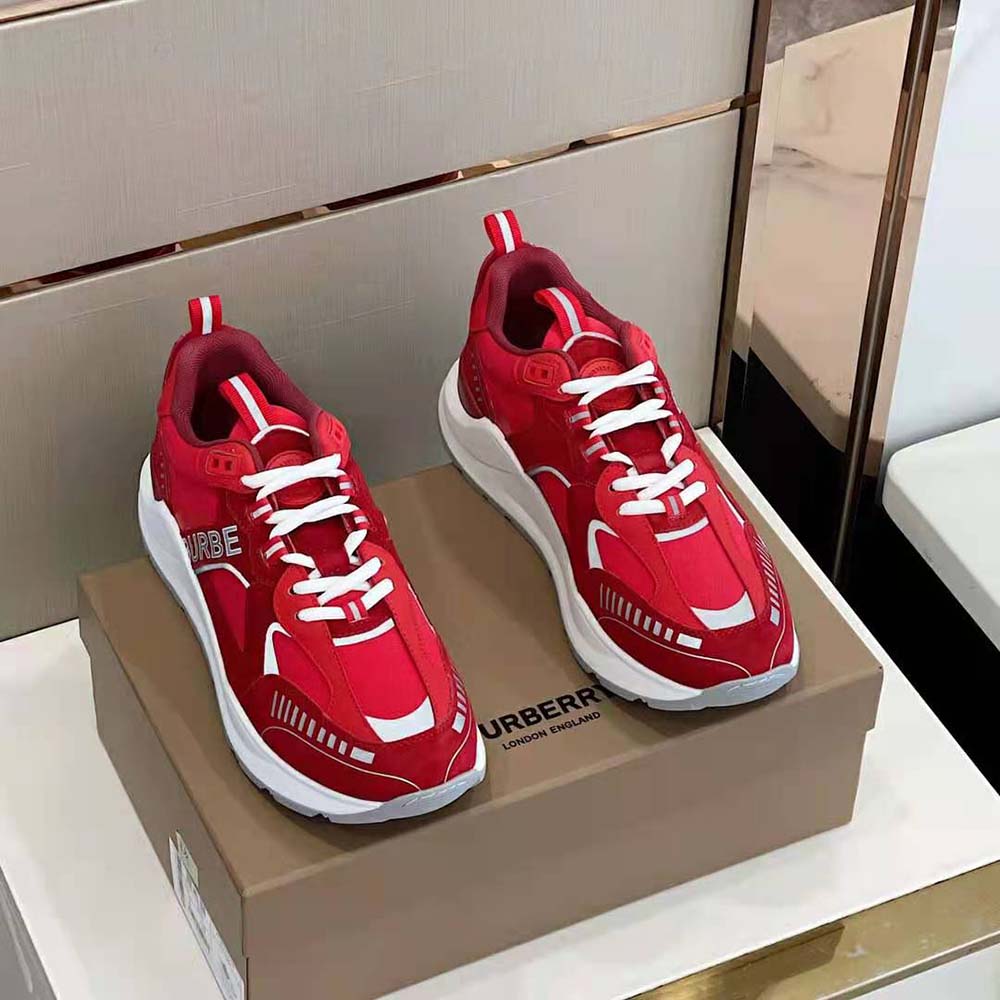 Burberry Men Leather Suede and Check Sneakers-Red - image 5