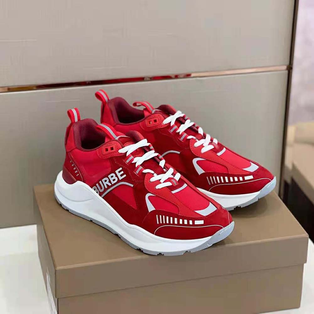 Burberry Men Leather Suede and Check Sneakers-Red - image 6