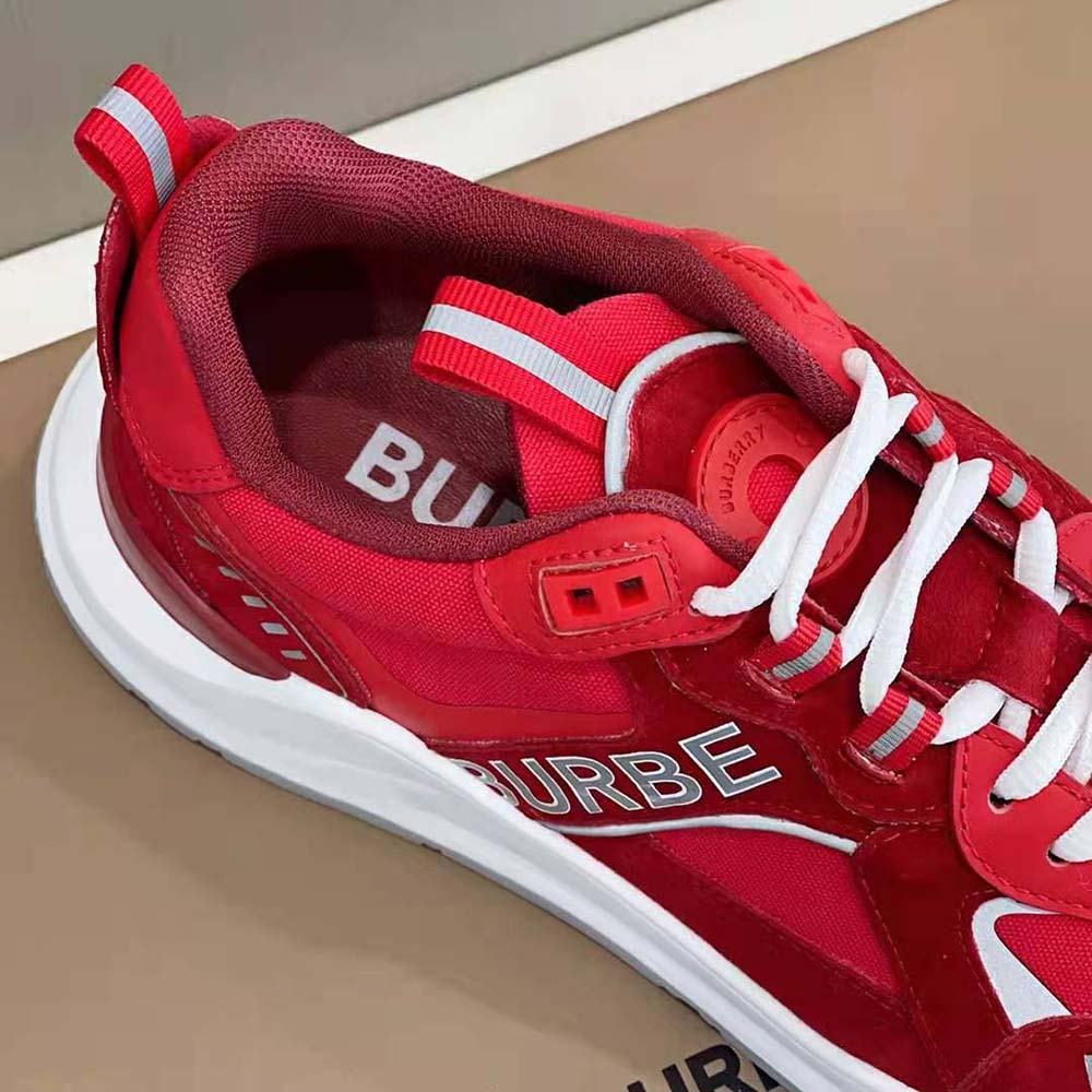 Burberry Men Leather Suede and Check Sneakers-Red - image 8