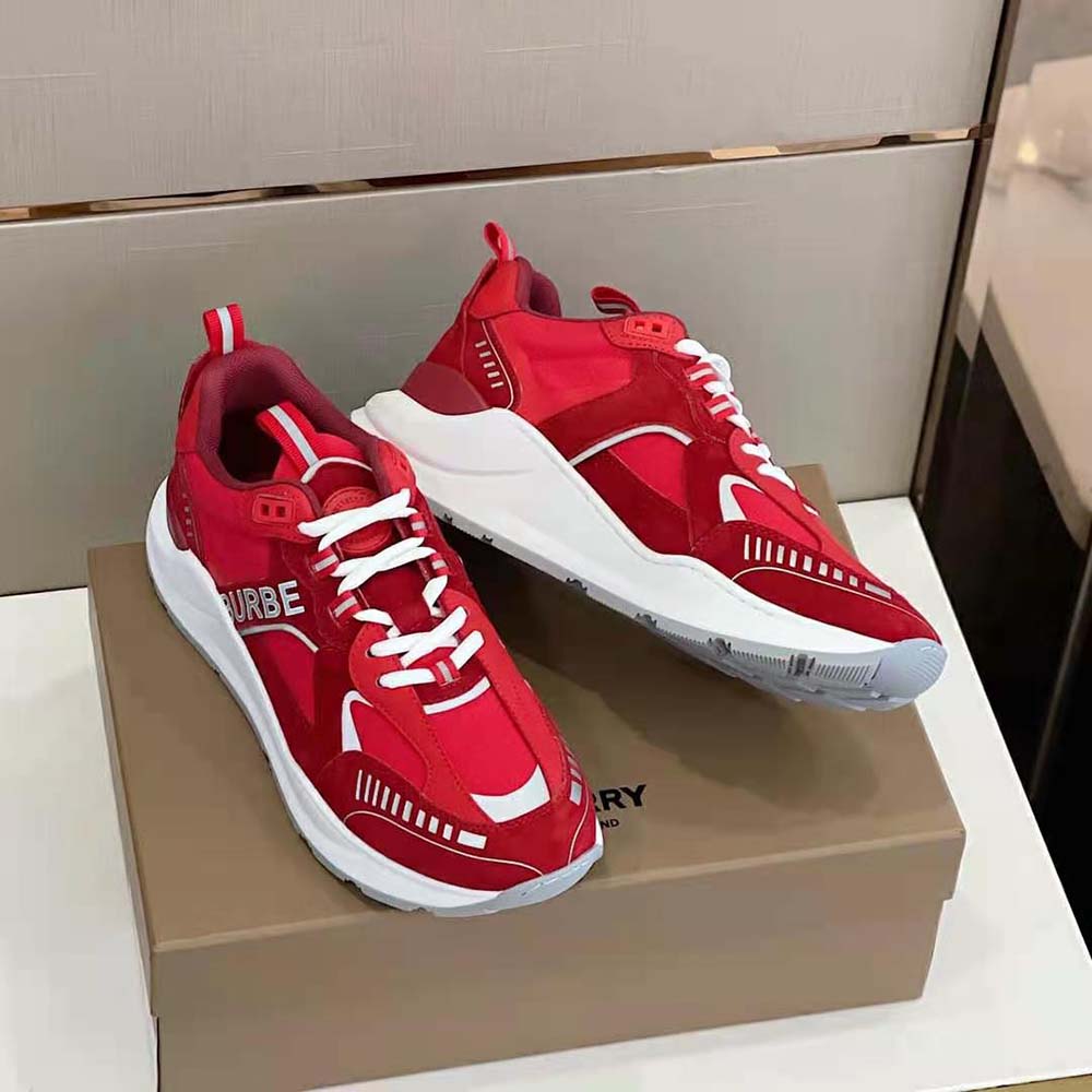 Burberry Men Leather Suede and Check Sneakers-Red - image 7