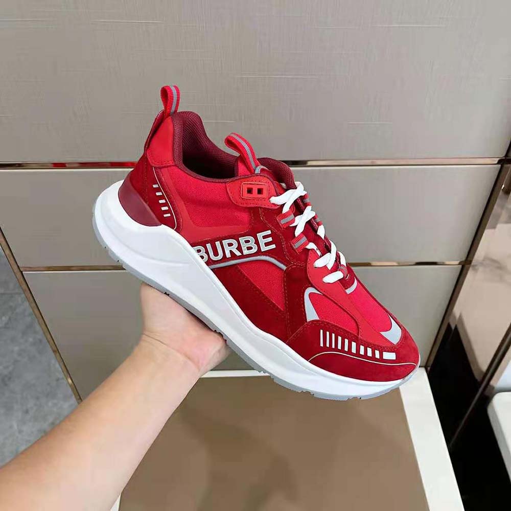 Burberry Men Leather Suede and Check Sneakers-Red - image 4