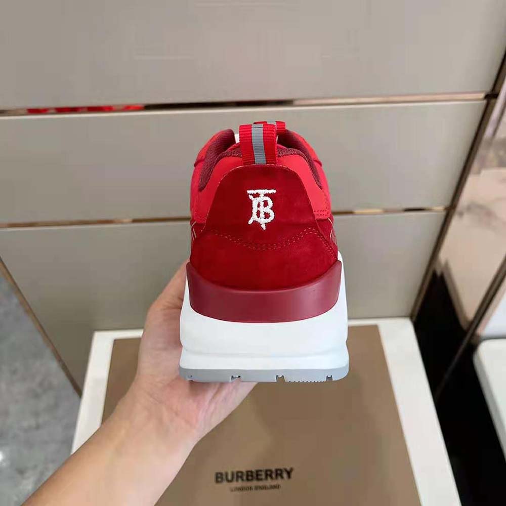 Burberry Men Leather Suede and Check Sneakers-Red - image 9