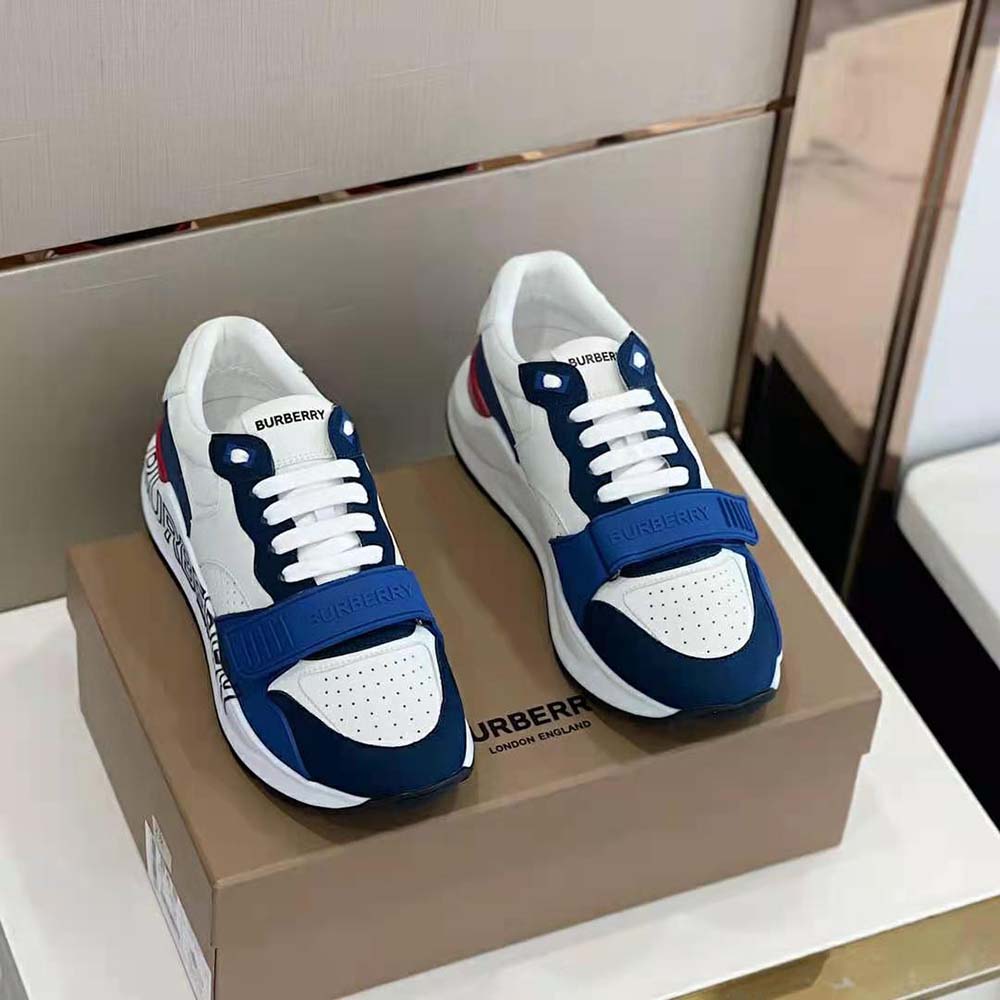 Burberry Men Logo Print Leather Sneakers-Blue - image 5